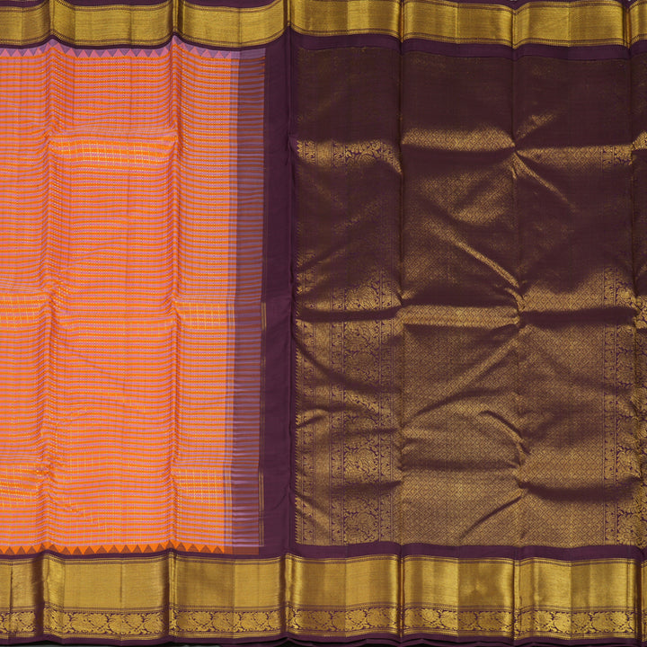 Hayagrivas Handloom Orange & Pink checks Kanjivaram Silk Saree with Burgundy KBE1631L38-1