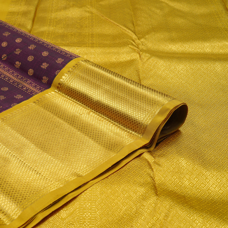 Hayagrivas Handloom Purple Kanjivaram Silk Saree with Sampanga Yellow Border KBE1831L40-1