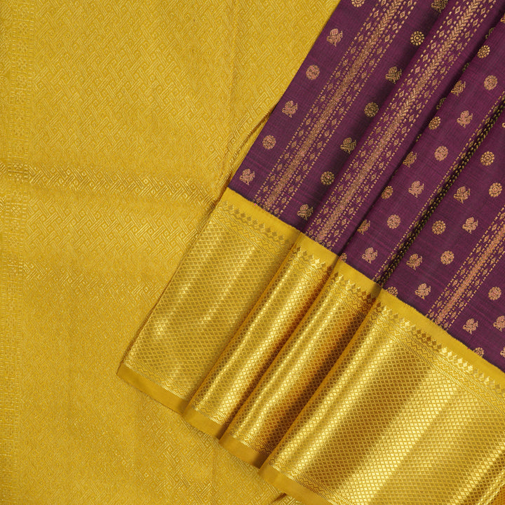 Hayagrivas Handloom Purple Kanjivaram Silk Saree with Sampanga Yellow Border KBE1831L40-1
