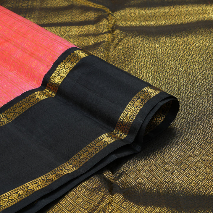 Hayagrivas Handloom Bright Pink Kanjivaram Silk Saree with Black Border KBE1831L43-1
