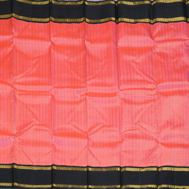 Hayagrivas Handloom Bright Pink Kanjivaram Silk Saree with Black Border KBE1831L43-1