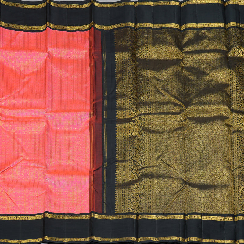 Hayagrivas Handloom Bright Pink Kanjivaram Silk Saree with Black Border KBE1831L43-1