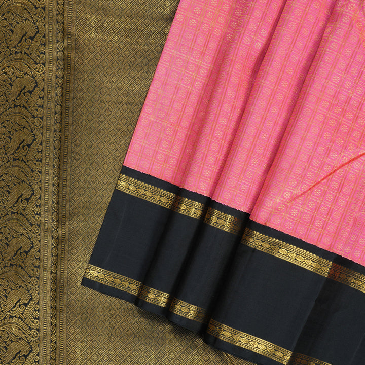 Hayagrivas Handloom Bright Pink Kanjivaram Silk Saree with Black Border KBE1831L43-1