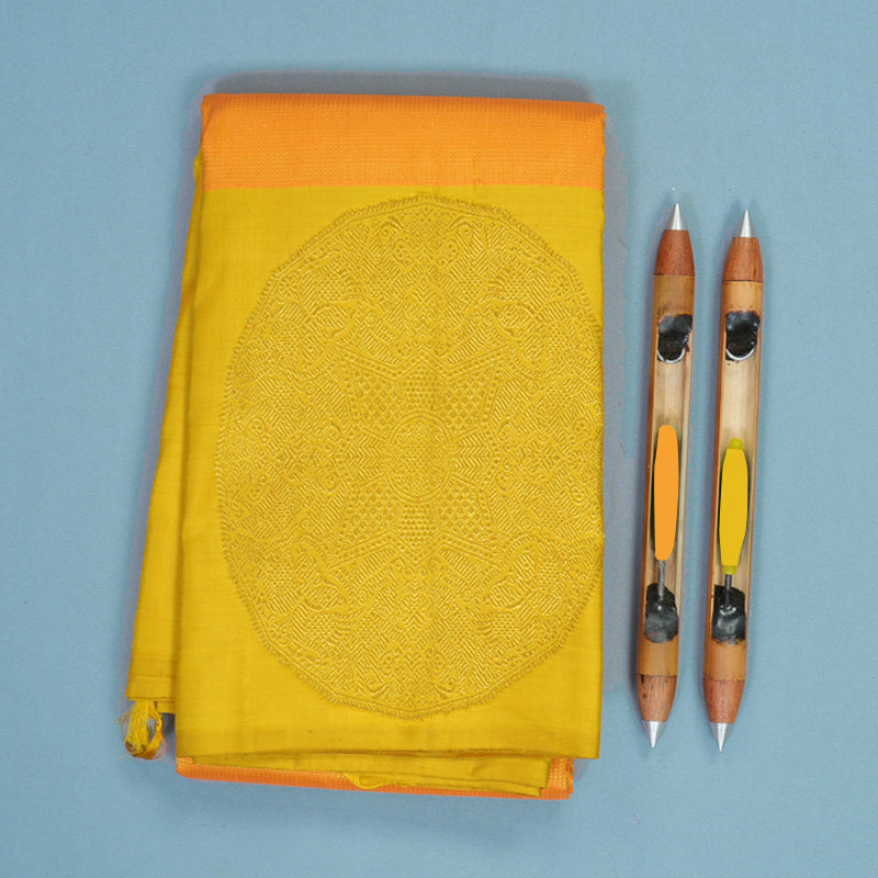Hayagrivas Handloom Mango Orange Kanjivaram Silk Saree with Golden Yellow Border KBE1831L50-1