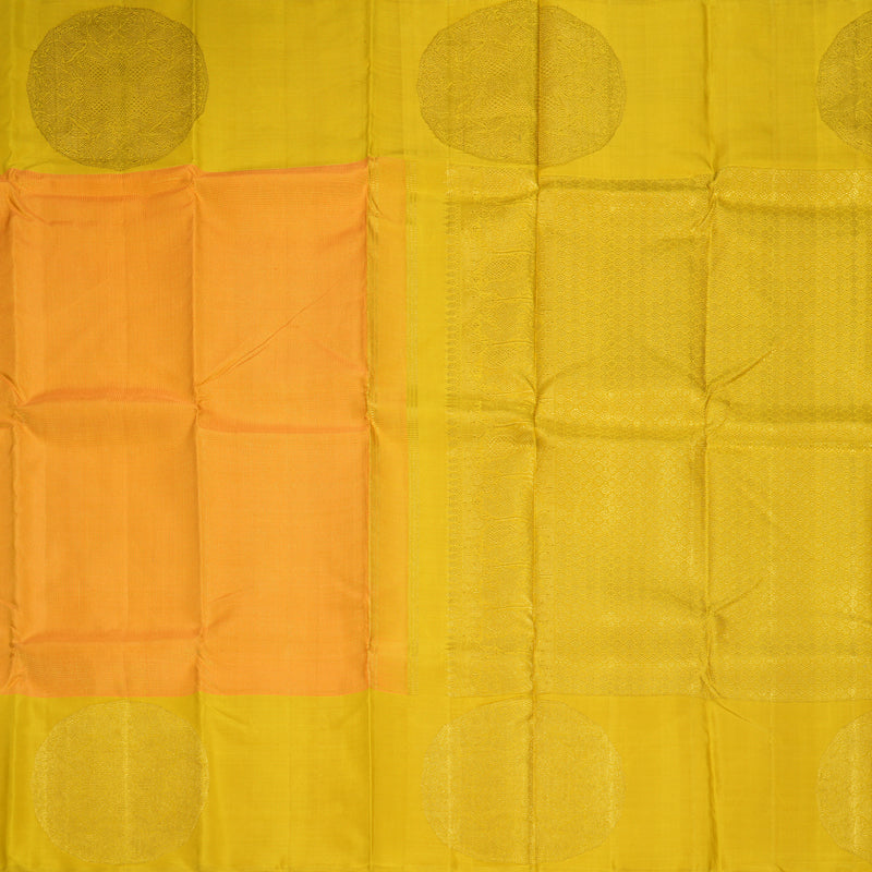 Hayagrivas Handloom Mango Orange Kanjivaram Silk Saree with Golden Yellow Border KBE1831L50-1