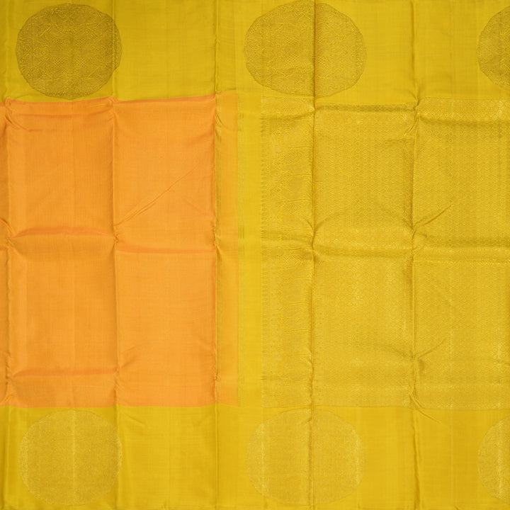 Hayagrivas Handloom Mango Orange Kanjivaram Silk Saree with Golden Yellow Border KBE1831L50-1