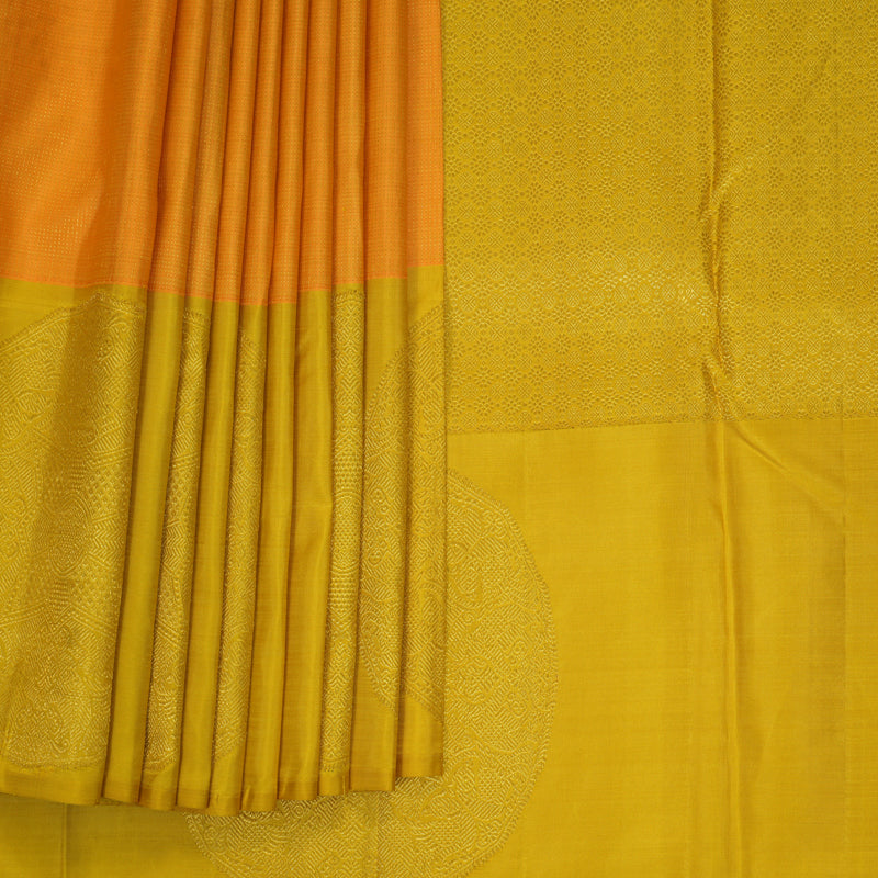 Hayagrivas Handloom Mango Orange Kanjivaram Silk Saree with Golden Yellow Border KBE1831L50-1