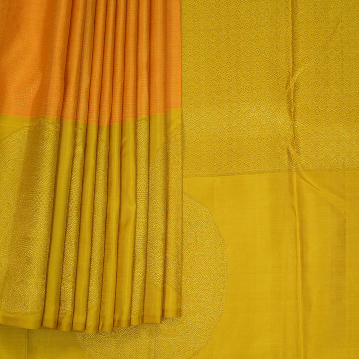 Hayagrivas Handloom Mango Orange Kanjivaram Silk Saree with Golden Yellow Border KBE1831L50-1