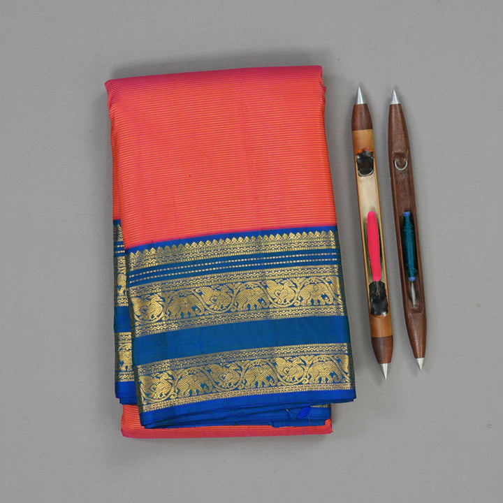 Hayagrivas Handloom Pink Kanjivaram Silk Saree with Peacock Blue Border KBE1832L3-1