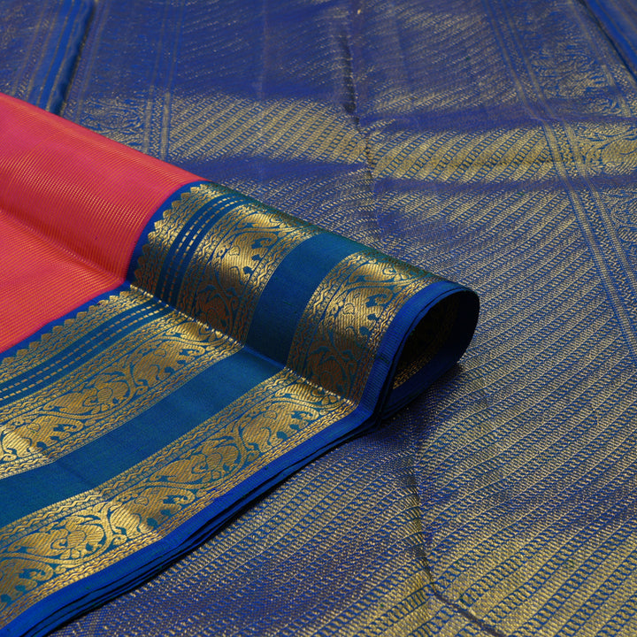 Hayagrivas Handloom Pink Kanjivaram Silk Saree with Peacock Blue Border KBE1832L3-1