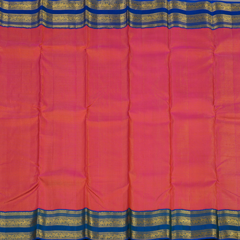 Hayagrivas Handloom Pink Kanjivaram Silk Saree with Peacock Blue Border KBE1832L3-1