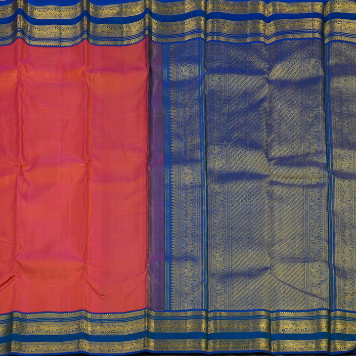 Hayagrivas Handloom Pink Kanjivaram Silk Saree with Peacock Blue Border KBE1832L3-1