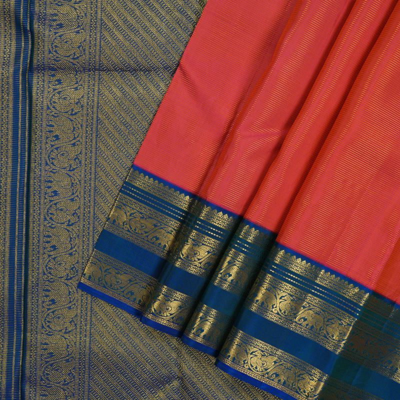 Hayagrivas Handloom Pink Kanjivaram Silk Saree with Peacock Blue Border KBE1832L3-1