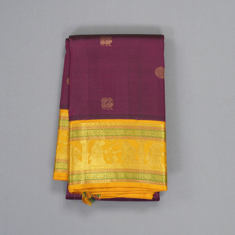 Hayagrivas Handloom Wine Purple Kanjivaram Silk Saree with Mustard Yellow Border KBE1834L2-3