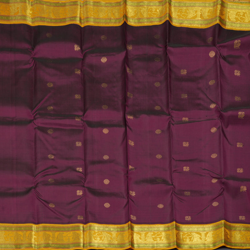 Hayagrivas Handloom Wine Purple Kanjivaram Silk Saree with Mustard Yellow Border KBE1834L2-3