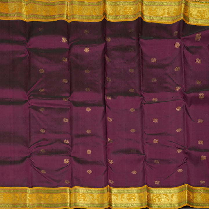 Hayagrivas Handloom Wine Purple Kanjivaram Silk Saree with Mustard Yellow Border KBE1834L2-3