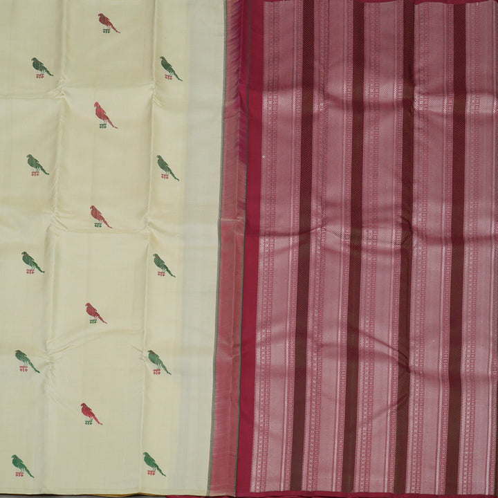 Hayagrivas Handloom Cream Kanjivaram Silk Saree KBE1838L1-1
