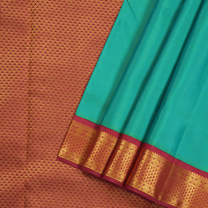 Hayagrivas Handloom Kanjivaram Ten Yards Silk Saree in Opulent Sea Green KBE183D4-1