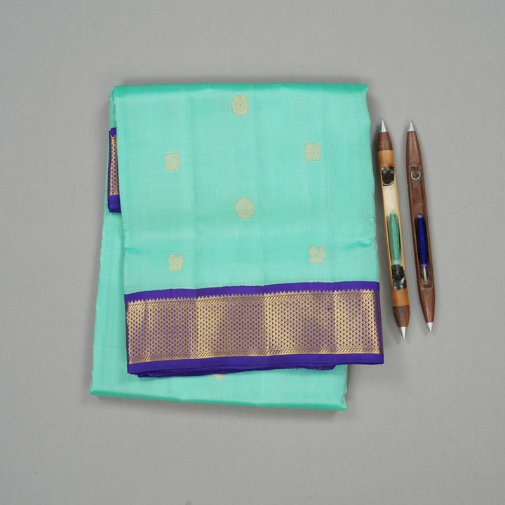 Hayagrivas Sky Blue Handloom Kanjivaram Ten Yards Silk Saree with Blue Border KBE183D5-1