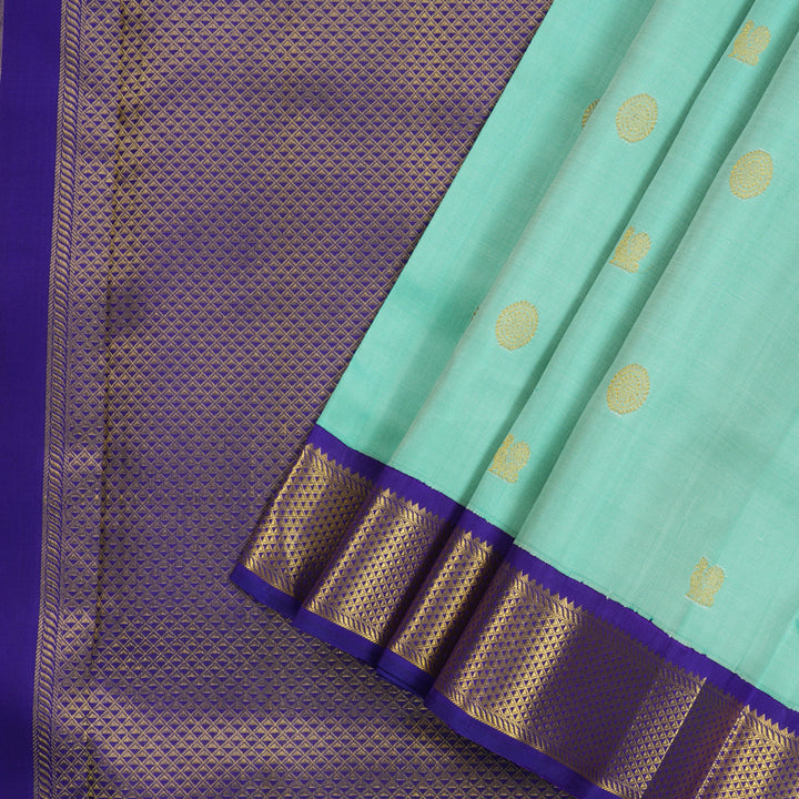 Hayagrivas Sky Blue Handloom Kanjivaram Ten Yards Silk Saree with Blue Border KBE183D5-1