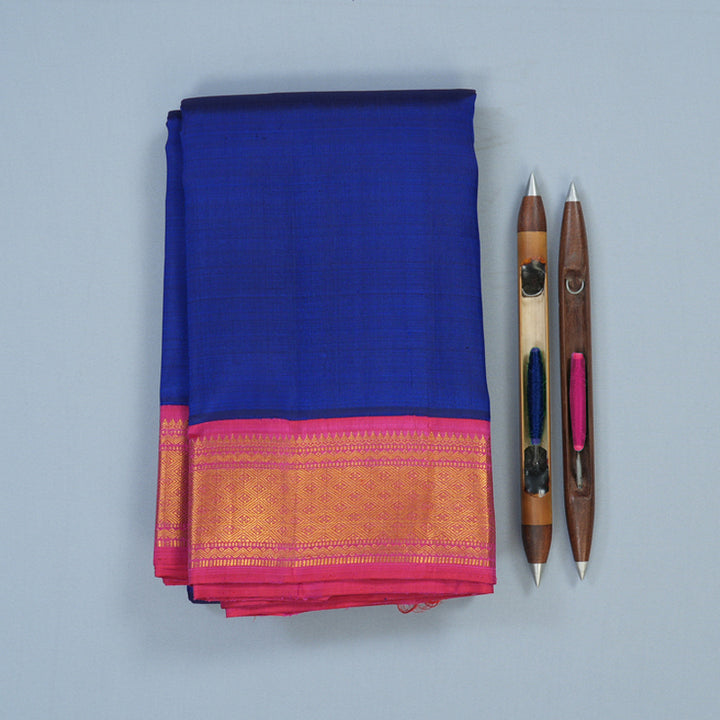Hayagrivas Handloom MS Blue Kanjivaram Silk Saree with Pink Border KBE1840L3-1