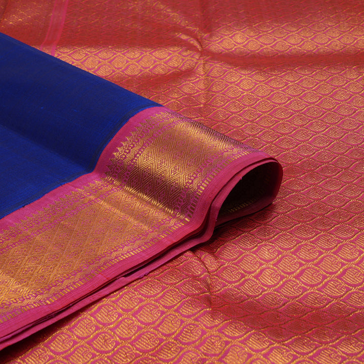 Hayagrivas Handloom MS Blue Kanjivaram Silk Saree with Pink Border KBE1840L3-1