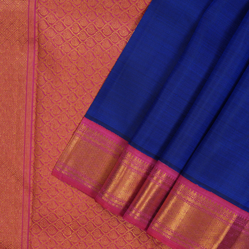 Hayagrivas Handloom MS Blue Kanjivaram Silk Saree with Pink Border KBE1840L3-1