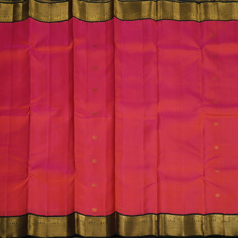 Hayagrivas Handloom Orangish Pink Kanjivaram Silk Saree with Black border KBE1841L1-3