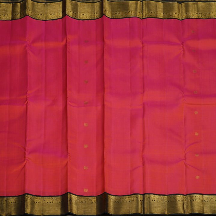 Hayagrivas Handloom Orangish Pink Kanjivaram Silk Saree with Black border KBE1841L1-3