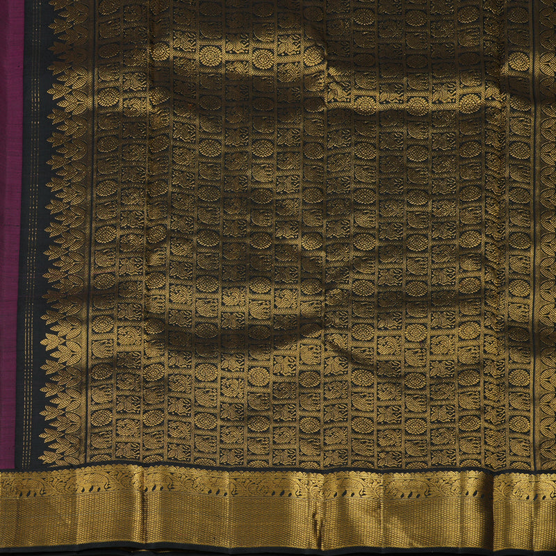 Hayagrivas Handloom Orangish Pink Kanjivaram Silk Saree with Black border KBE1841L1-3