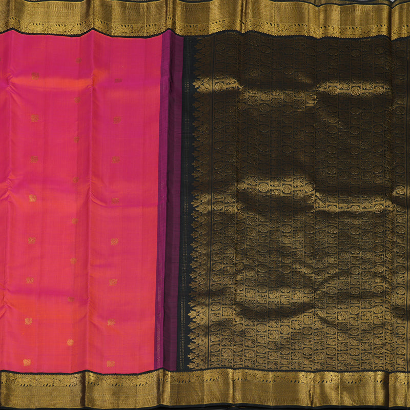 Hayagrivas Handloom Orangish Pink Kanjivaram Silk Saree with Black border KBE1841L1-3