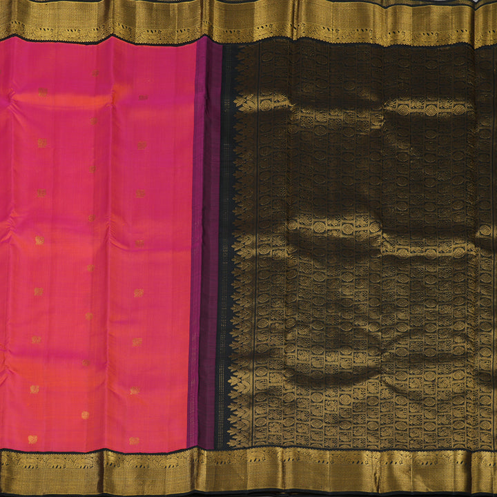 Hayagrivas Handloom Orangish Pink Kanjivaram Silk Saree with Black border KBE1841L1-3