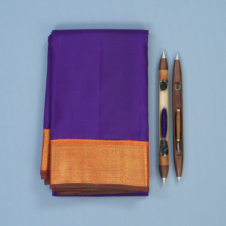 Hayagrivas Handloom Purple Kanjivaram Silk Saree with Golden Orange Border KBE1841L2-1