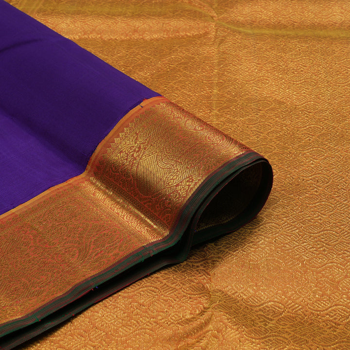 Hayagrivas Handloom Purple Kanjivaram Silk Saree with Golden Orange Border KBE1841L2-1