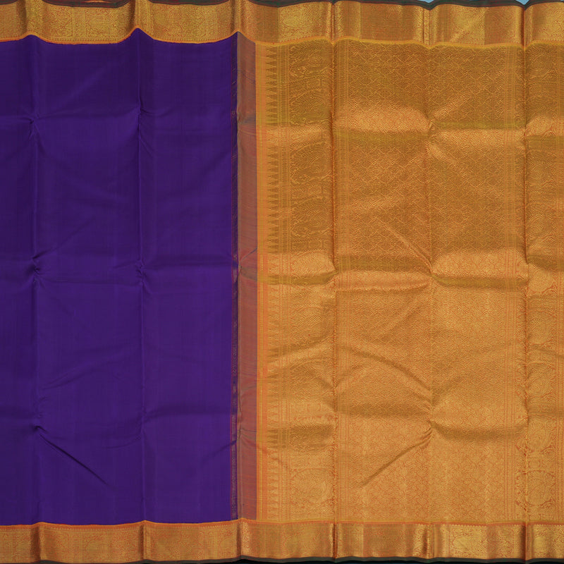 Hayagrivas Handloom Purple Kanjivaram Silk Saree with Golden Orange Border KBE1841L2-1