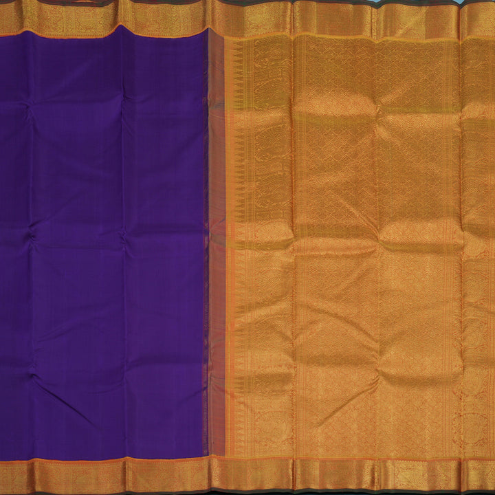 Hayagrivas Handloom Purple Kanjivaram Silk Saree with Golden Orange Border KBE1841L2-1