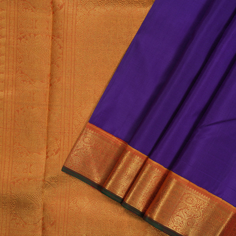 Hayagrivas Handloom Purple Kanjivaram Silk Saree with Golden Orange Border KBE1841L2-1