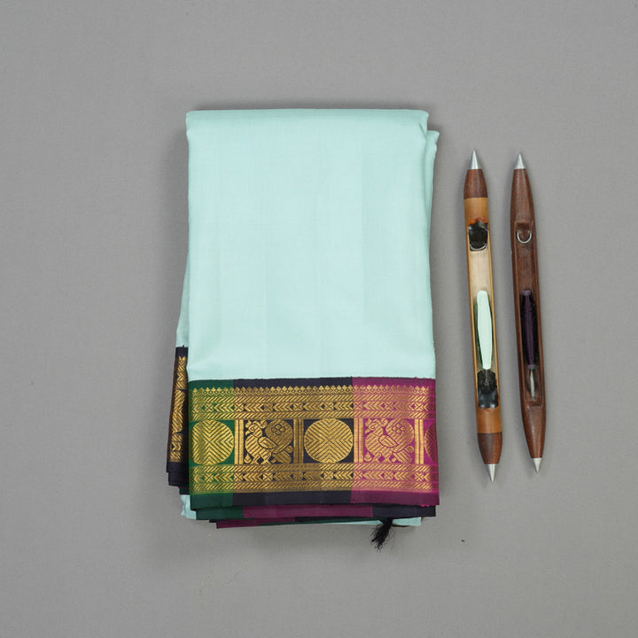 Hayagrivas Handloom Powder Blue Kanjivaram Silk Saree with Multicolour border KBE1841L3-1
