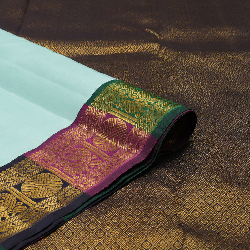 Hayagrivas Handloom Powder Blue Kanjivaram Silk Saree with Multicolour border KBE1841L3-1