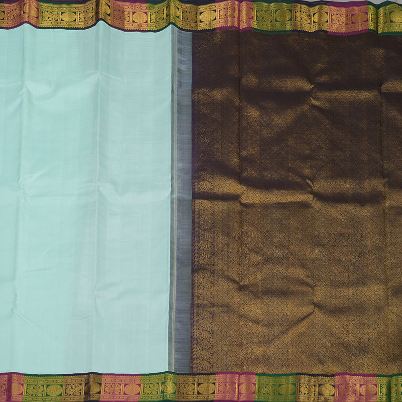 Hayagrivas Handloom Powder Blue Kanjivaram Silk Saree with Multicolour border KBE1841L3-1