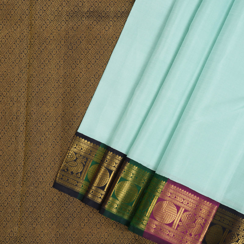 Hayagrivas Handloom Powder Blue Kanjivaram Silk Saree with Multicolour border KBE1841L3-1