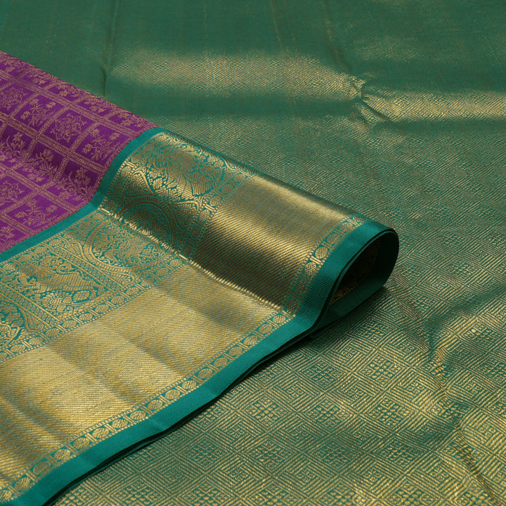 Hayagrivas Handloom Purple Kanjivaram Silk Saree with Peacock Green border KBE1841L5-1