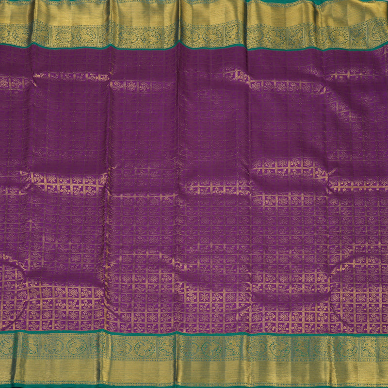 Hayagrivas Handloom Purple Kanjivaram Silk Saree with Peacock Green border KBE1841L5-1