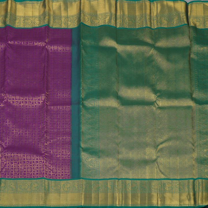 Hayagrivas Handloom Purple Kanjivaram Silk Saree with Peacock Green border KBE1841L5-1