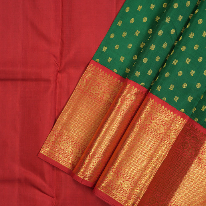 Hayagrivas Dark Green Kanjivaram Pattu Pavadai with Red border KBE1847L2-2