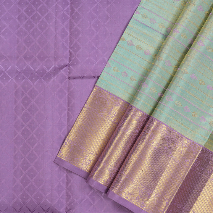 Hayagrivas Powder Blue Kanjivaram Pattu Pavadai with Lilac border KBE1847L4-1
