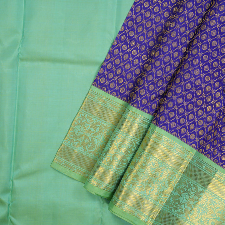 Hayagrivas Handloom MS Blue Kanjivaram Pattu Pavadai with Pastel Green border KBE1847L6-1