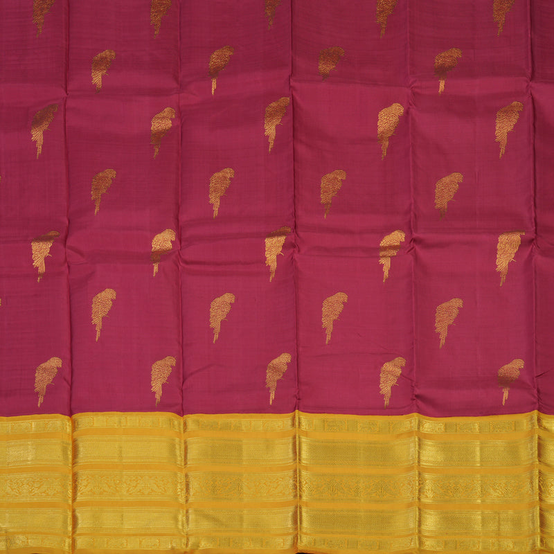 Hayagrivas Handloom Maroon Kanjivaram Pattu Pavadai with Mango Yellow border KBE1847L8-2