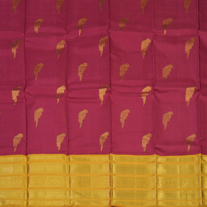 Hayagrivas Handloom Maroon Kanjivaram Pattu Pavadai with Mango Yellow border KBE1847L8-2