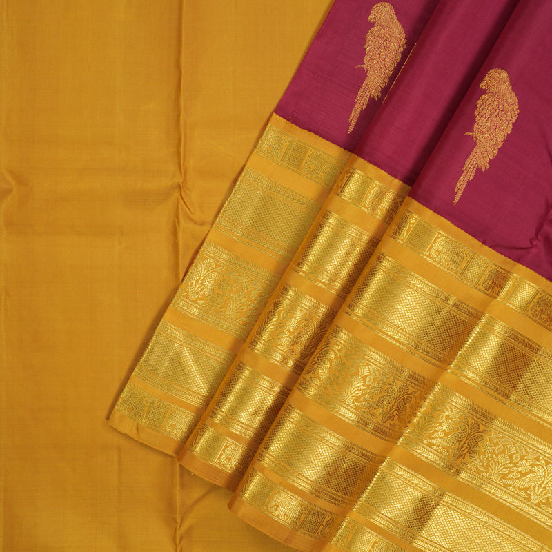 Hayagrivas Handloom Maroon Kanjivaram Pattu Pavadai with Mango Yellow border KBE1847L8-2